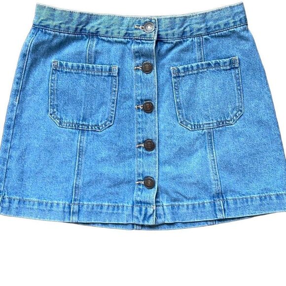 Forever 21 Denim Jean Skirt Button Front Light Wash Cotton Blue Size‎ 27 - Picture 1 of 6
